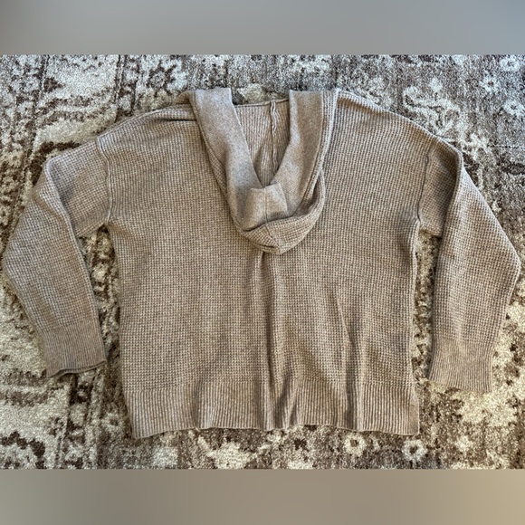 Aerie CozyUp Waffle Knit Hooded Sweater in Oatmeal - Size Medium - Picture 3 of 6